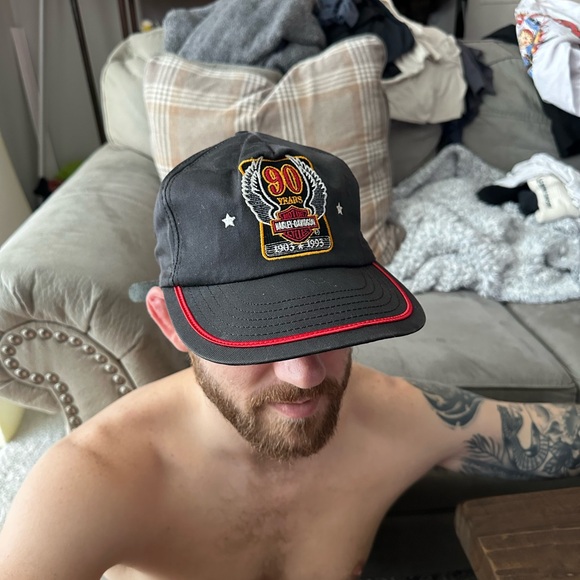 90 Years Embroidered Patch Black Baseball Cap with Red Trim